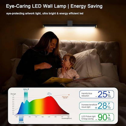Picture Lights for Wall Battery Operated, Rechargeable Wireless Lights for Pictures on Wall with 3 Color Dimmable Remote for Painting Gallery Dartboard Poster Bedroom Frame Art Decor - Black 16 inch