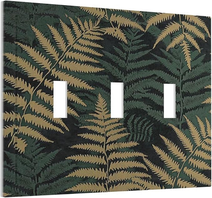 Decorative Switch Plates Botanical Fern Green Leaf Forest 3 Gang Wall Plate Triple Toggle Light Switch Cover Faceplate Electrical Wall Panels For Bed Room Home Decor