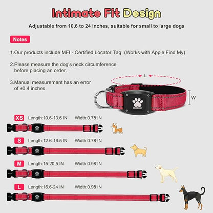 GPS Dog Collar Tracker 2-in-1,Reflective Waterproof Pet Collar,iOS-Only,No Monthly Fees,Unlimited Range,Ideal for Dog Tracking pet Tracker,for Small Dogs(S (12.6"-16.5" Width:0.78"), Red)