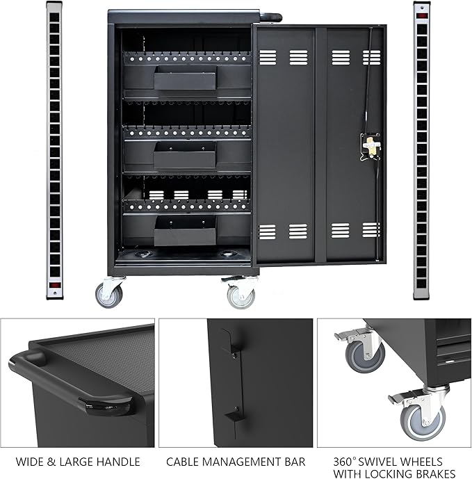 Laptop Charging Cart, Laptop Storage Cart with 45-Bay, Mobile Charging Cabinet for iPads up to 16.3", Chromebook Devices, Cord Management, Access Lock.School,Business.Black