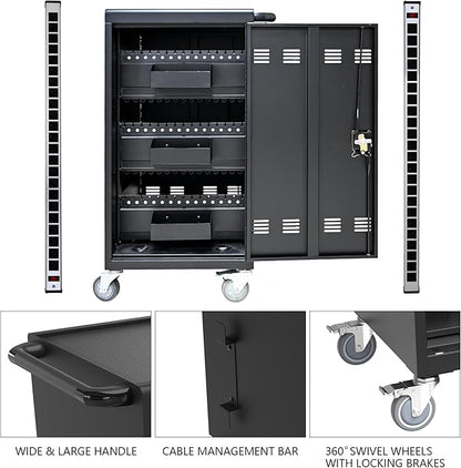 Laptop Charging Cart, Laptop Storage Cart with 45-Bay, Mobile Charging Cabinet for iPads up to 16.3", Chromebook Devices, Cord Management, Access Lock.School,Business.Black