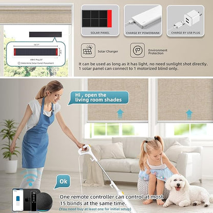SmartWings Motorized 100% Blackout Shades Blinds, Custom Size, Cordless Window Shades with Rechargeable Battery, Work with Matter/Apple HomeKit, Alexa, Thread/Zigbee, Remote Optional, Linen Caramel