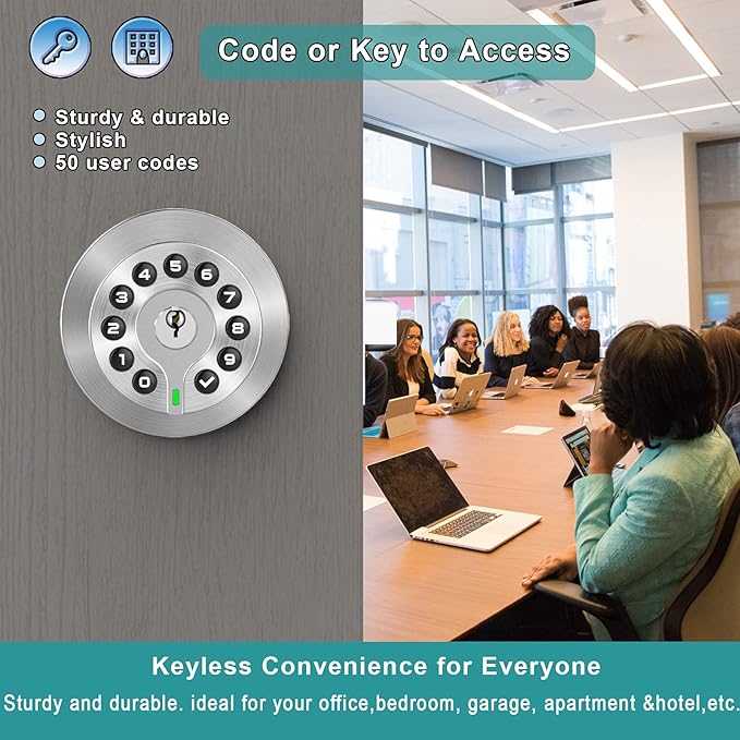 Keypad Door Knob with Key,Keyless Entry Door Lock, Code Locks Door Knob, Auto Lock,50 User Code,Easy to Install,for Home,Office,Hotel,Bedroom,Garage,No Deadbolt