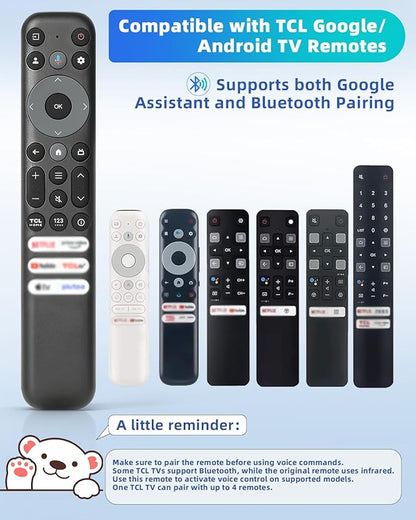 Voice Remote Replacement Compatible with TCL Google TV Remote, for QM8 QM7 Q7 Q6 Q5 S5 S4 S3 Series 4K UHD HDR LED QLED QD-Mini LED Full-HD Smart TVs (Not Applicable to Roku TVs)