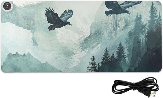 Heated Desk Pad Mouse Pad 31.5x13 Inch PU Leather Desk Mat with 3 Heat Levels Large Mouse Gaming Computer Laptop Mat Bald Eagle Mountains Green01