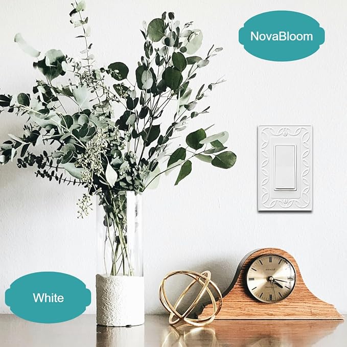 Single Decorator Light Switch Cover NovaBloom Metal Wall Plate, 4-Pack White 1 Gang Single Rocker, for Receptacle Dimmer Switch Cover GFCI Outlet Decorative Wallplate, Durable