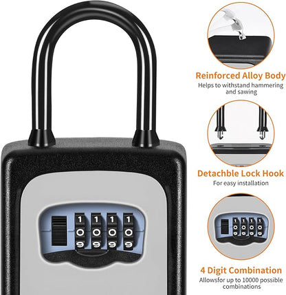 Portable Key Lock Box, Upgrade Clearly Visible Numbers, Lock Box Wall Mounted for House Key, 5 Key Capacity, Weatherproof Resettable Code (4 Pack, Grey)