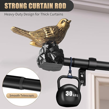 Vintage Gold Curtain Rod 36 to 120 Inches Curtain Rods for Windows Adjustable Heavy Duty Drapery Rod with Bird Finials for Living Room Bedroom