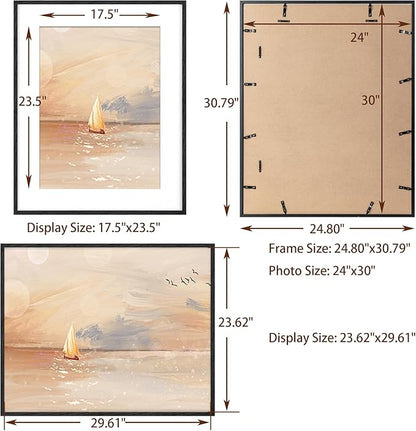 Fun Memories Black Picture Frame 24x30, Oak Wood Poster Frames 24 by 30, 24 x 30 Picture Frames with Tempered Glass, 18x24 Frame Matted to 24x30, Large Wooden Photo Frame 24x30, 1 Pack