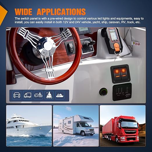 Nilight 2 Gang Rocker Switch Panel with Orange LED Light 5 Pin On Off Pre-Wired Aluminum Toggle Switches Waterproof for 12V/24V Cars Marine Boats ATVs Trailers RV Trucks