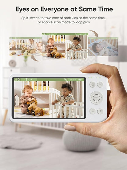 bonoch Add-on Baby Camera Unit for BBM14/BBM16 Only, 1440p HD Video Baby Monitor Camera No WiFi, Split-Screen, Night Vision, 4X Zoom, 2-Way Audio, White Noise, 3Lullabies, Incompatible with Phone