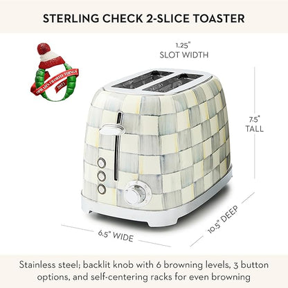 MACKENZIE-CHILDS 2-Slice Toaster, Decorative Toaster for Kitchen, Gray-and-White Sterling Check