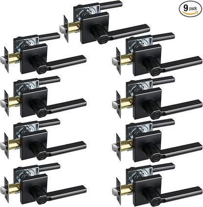Privacy Door Lever, Heavy Duty Bathroom Bedroom Handle Lock, Keyless Interior Knobs, Matte Black, Reversible for Right&Left Handed, 9Packs