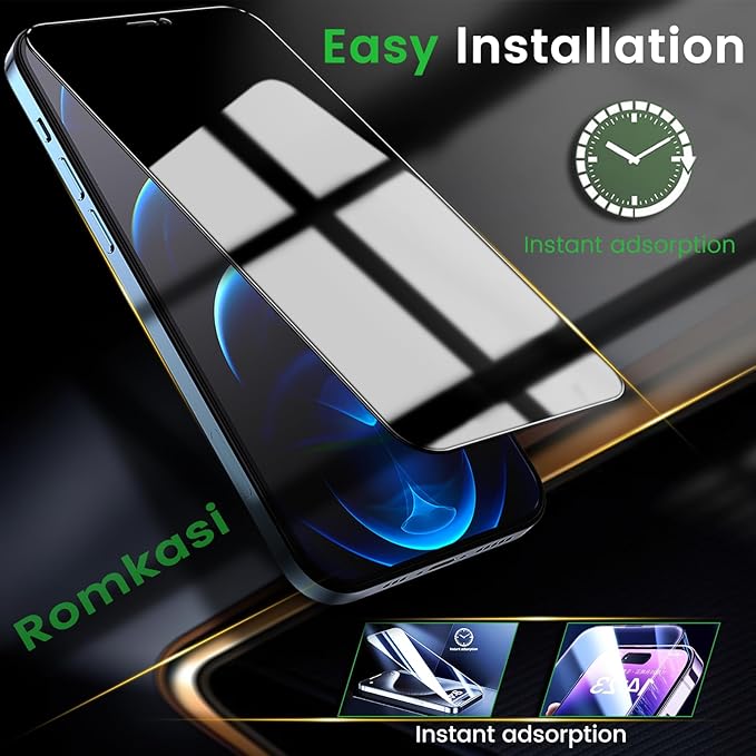 3 Pack Privacy Screen Protector for iPhone 12 Pro Max 6.7 Inch with 3 Pack Camera Lens Protector, Anti Spy Tempered Glass Film, Anti-Scratch, Touch Sensitive, Case Friendly