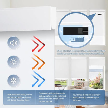 DENFOON Motorized Blinds with Remote control, Custom Blackout Smart Blinds [with Cover],Electric Blinds with Complimentary Solar Panel, Cordless Automatic Roller Shades for Windows (White，42"W x 72"H)