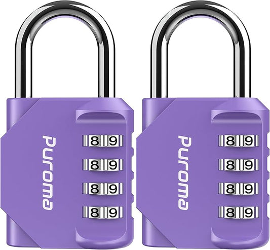 Puroma 2 Pack Combination Lock for Locker 4 Digit Outdoor Waterproof Padlock for School, Gym, Sports, Fence, Toolbox, Gate, Case, Outdoor, Hasp Storage (Purple)