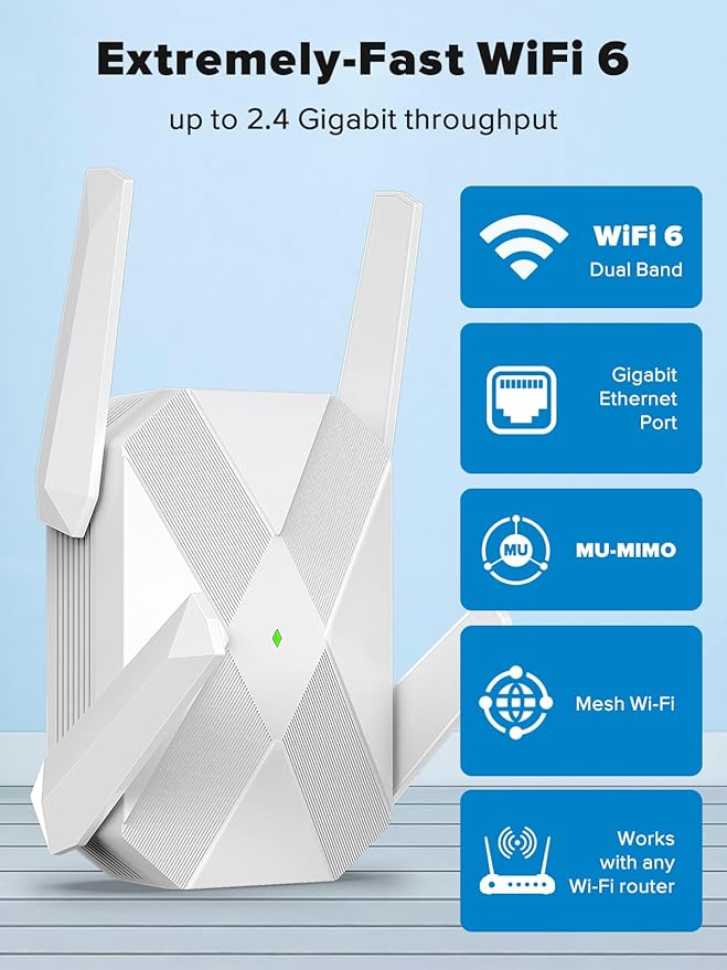 2026 AX3000 WiFi 6 Extender, WiFi Extender Signal Booster for Home-Dual Band (2.4G/5.8G), Gigabit Ethernet Port,Up to 12,000 Sq.Ft. & Support 99+ Smart Devices Easy Setup & Faster Speed (White)