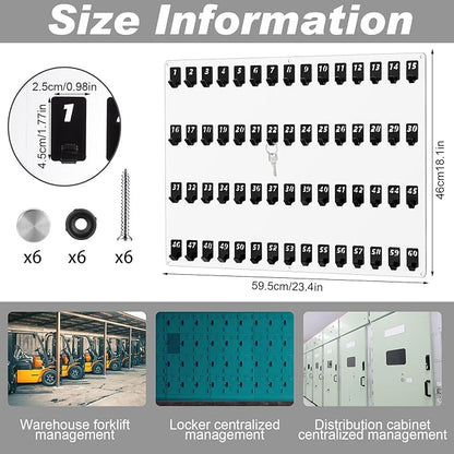 Acrylic Key Board with 60 No. Hooks Wall Mount Key Rack Holder Hanger Storage Collection for School, Garage, Car Dealer, Office, Hotel, Real Estate(Transparent)