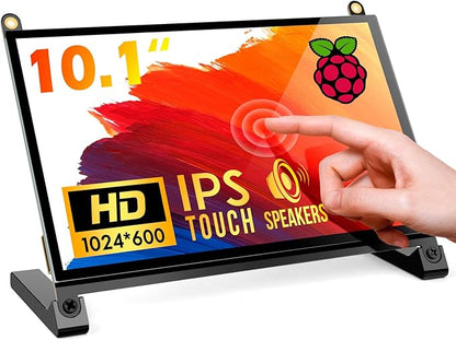ROADOM Raspberry Pi Screen, 10.1’’ Touchscreen Monitor, IPS FHD 1024×600,Responsive and Smooth Touch,Dual Built-in Speakers,HDMI Input,Compatible with Raspberry Pi 5/4/3/Zero,Easy Assembly,Driver Free