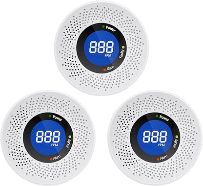 Carbon Monoxide Detectors, Travel Carbon Monoxide Detector Battery，Replaceable Battery Operated CO Detector Alarm with Digital Display for Warehouse, Kitchen, Restaurant,Hotel, Garage, 3 Packs