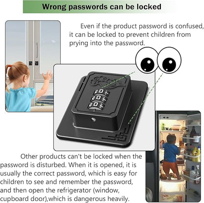 4 Pack Refrigerator Locks with 3 Digit Code, Easy Install Fridge Lock Combination, Premium Freezer Lock, Child Proof Cabinet Locks for Refrigerators, Drawers, Closets, Windows (Black)