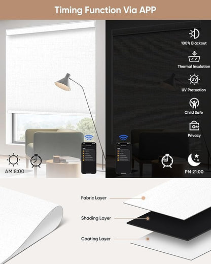 Kincmo Motorized Blinds with Remote,100% Blackout Motorized Roller Shades Work with Apple Homekit,Alexa,Google, Custom Electric Blinds with App,Voice Control (Aurora White)