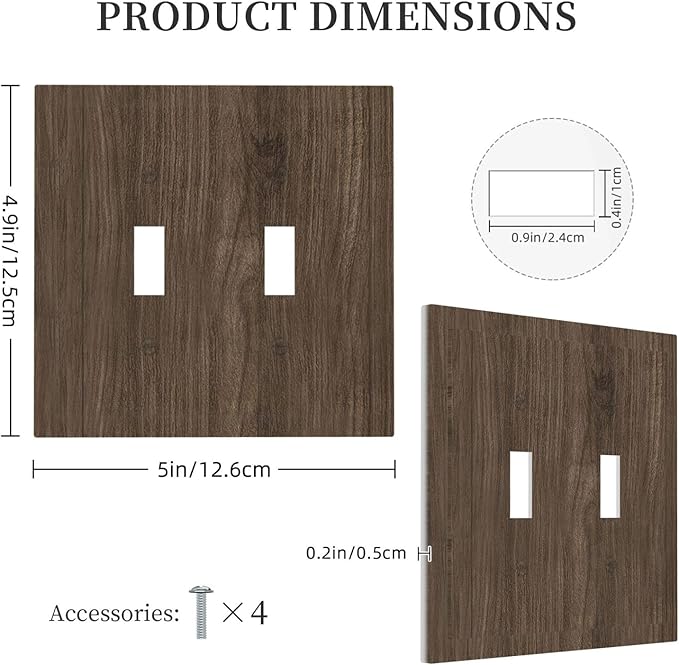Decorative Switch Plate Covers Rustic Walnut Wood Grain 2 Gang Double Toggle Light Switch Cover Plate Electrical Wall Plate Outlet Cover for Farmhouse Cabin Decor