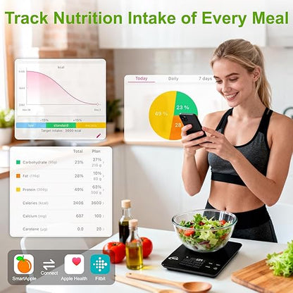 KOK Smart Food Scale with 30 Nutritional Calculator, Coffee Timer Function APP, Track Calorie, Macro, Carb for Weight Loss Keto and Diabetic, Espresso Scale Weight Grams and Ounces 5 Unit 1g/0.05oz
