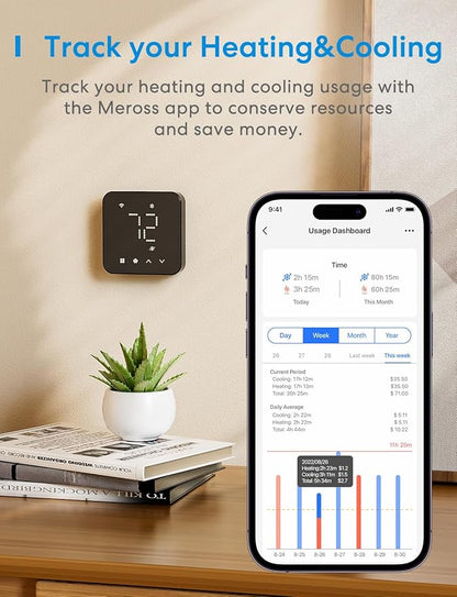 meross Smart Thermostat for Home, WiFi Thermostat Works with Matter, Alexa, Apple Home, Google Assistant, App & Voice Control, 7x24h Scheduling, Energy Saving, C-Wire Required