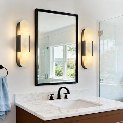 Alabaster Wall Sconce, Modern Natural Marble Wall Sconces for Indoor Lighting, 19.7 in Black Wall Lights for Bathroom Dining Room Stairs Bedroom (1-Pack)