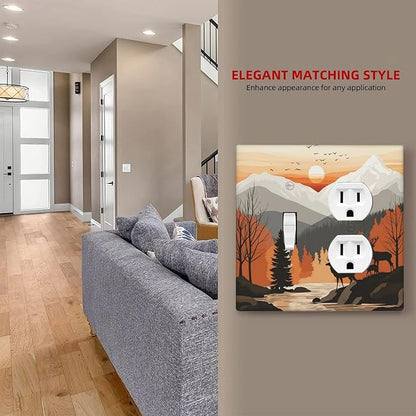 Sun Forest Deer Snow Mountain River Wallplates 1 Toggle 1 Duplex Switch Plate Electrical Gfci Faceplate Decorative Light Switch Covers For Bed Room Living Room Decor