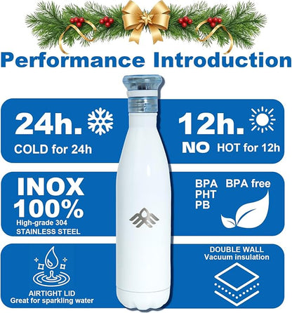 Smart Self-Cleaning Water Bottle 17oz Platinum Stainless Steel Insulated Purifying Bottle LED + Activated-Carbon Dual Filtration USB-C Rechargeable BPA-Free for Outdoor, Gym & Office