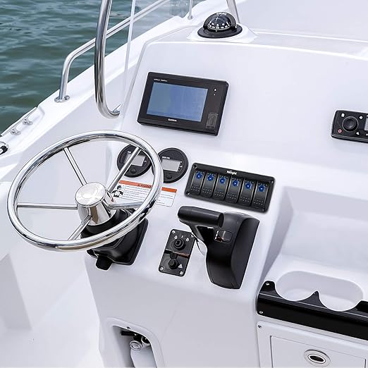 Nilight-90111F 6 Gang Aluminum Rocker Switch Panel Toggle Dash 5 Pin ON/Off Pre-Wired Rocker Switch Blue Backlit Switch for Automotive Car Marine Boat RV,2 Years Warranty