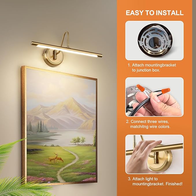 JOOSENLUX Gold Picture Lights for Paintings Hardwired 16.5" Inch Long Dimmable Gallery Wall Lights with Adjustable Lighting Direction 110V 3000K