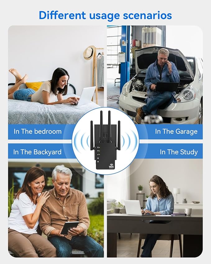 WiFi Extender with 4 Antennas 1200Mbps - Dual Band 5GHz/2.4GHz, WiFi Extender Signal Booster with 3 Modes Support, WiFi Repeater with 12880 Sq.ft 105 Devices, Easy Set Up for Home