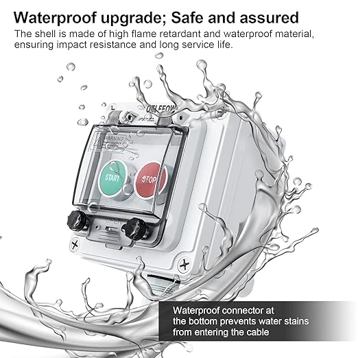 IP67 Button Switch Outdoor Waterproof Box 2 Push (Letter) Red and Green Automatic Rest Momentary Button with Protective Cover Anti-misoperationSwitch(AC/DC 6A-110V/3A-240V/2.5A-380V)