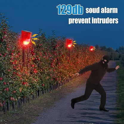 Qualirey 8 Pack Solar Sound and Light Alarm Motion Sensor 129db Outdoor Security Siren Waterproof Motion Activated Detector Alarm 6 LEDs Flash Warning Strobe System for Home, Farm (Red)
