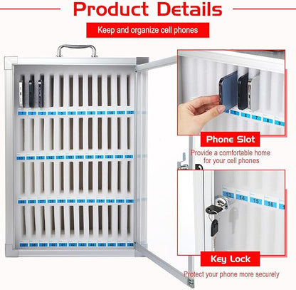 Amylove 48 Slots Cell Phone Locker Cabinet Aluminum Alloy Pocket Chart Storage Locker Box Cabinet Wall-Mounted Cell Phones Storage Box with Handle for Office Classroom Gym(Black)