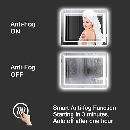 LED Bathroom Mirror, 40"X36" with Front and Backlit, Anti-Fog, Bathroom Vanity Mirror for Wall, Memory Function, Stepless Dimmable, Tempered Glass (Horizontal/Vertical)