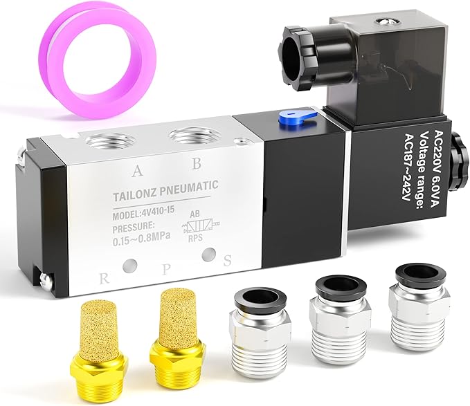 TAILONZ PNEUMATIC 1/2"NPT Solenoid Valve 4V410-15 12V/24V/110V/220V Single Coil Pilot-Operated Electric 2 Position 5 Way Connection Type Junction Box