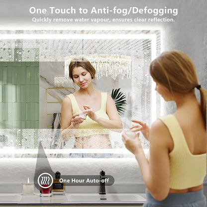 72x40 Inch LED Bathroom Mirror with Lights Front and Backlit Lighted Vanity Mirror for Bathroom Wall with 3 Colors Dimmable Anti-Fog Memory Shatter-Proof IP54 Waterproof Horizontal/Vertical