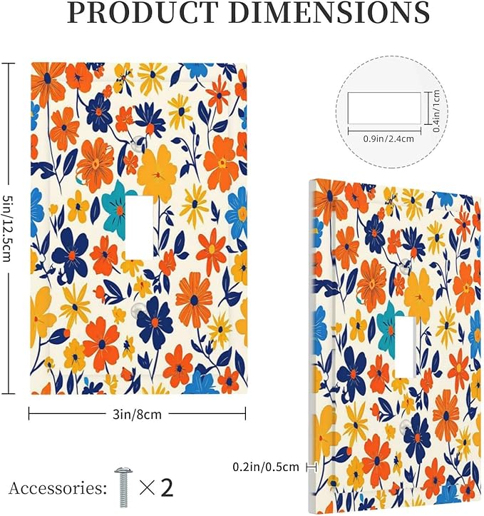 Nature Flowers Botany Plant Art Floral Decorative Light Switch Cover 1 Gang Single Toggle Decorator Outlet Wall Plate Device Electrical Faceplate Switchplates for Bedroom Bathroom Decor