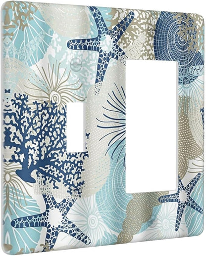 Decorative Outlet Covers Blue Starfish Brown Coral Ocean 2 Gang Light Switch Cover Plate Single Toggle 1 Rocker Wall Plates for Electrical Outlets Switch Plate Covers for Girlroom Home Decor