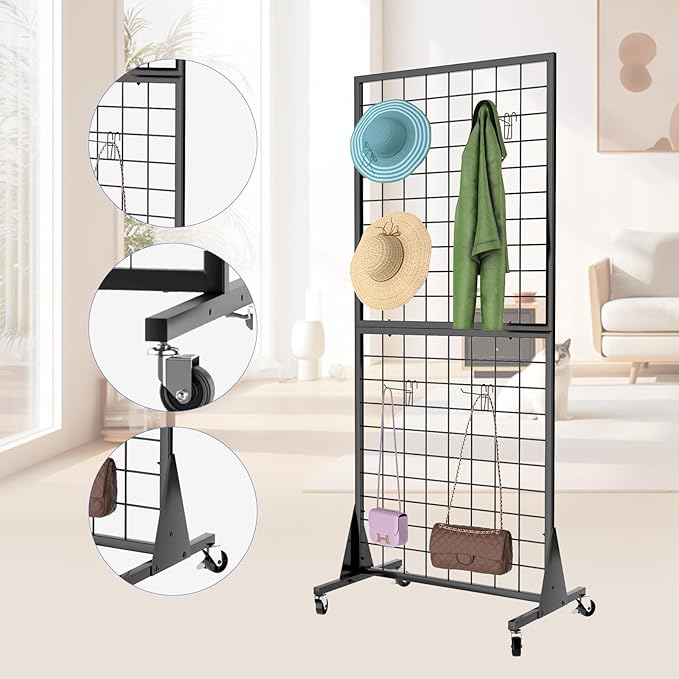 3-Pack 2'x5.5' Ft Gridwall Panel Display Stands Heavy Duty Floor Standing Retail Display Rack with Triangle Base for Retail Art Show With 20 Hooks Christmas and Thanksgiving Outdoor Decoration Display Stand (1)