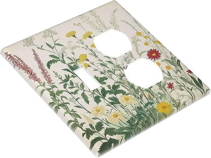 Rustic Wildflower Green Plants Daisy Floral Wallplates 1 Toggle 1 Duplex Switch Plate Electrical Gfci Faceplate Decorative Light Switch Covers For Farmhouse Bed Room Decor