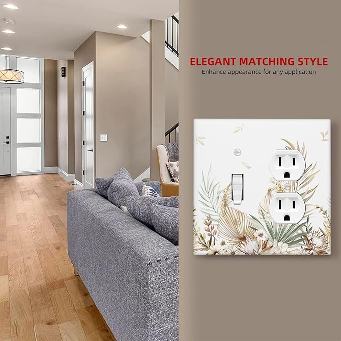 Wallplates Boho Leaves Watercolor Tan Leaf Floral Plant 1 Toggle 1 Duplex Switch Plate Electrical GFCI Faceplate Decorative Light Switch Covers for Bedroom Home Decor