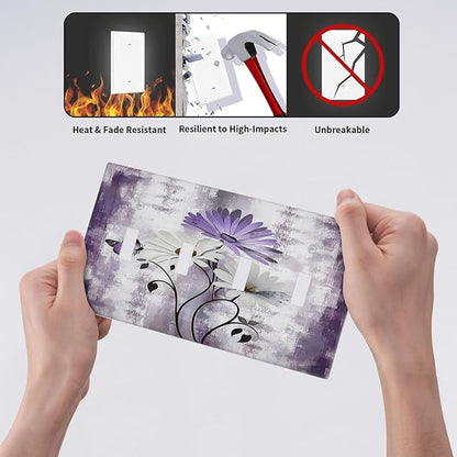 Light Switch Cover Plate Purple Daisy White Floral Butterfly Flowers Quad Toggle Wall Plates Decorative Switch Plates 4 Gang Outlet Covers Electrical Panel Cover Faceplate for Home Decor 4.5 X 8 IN