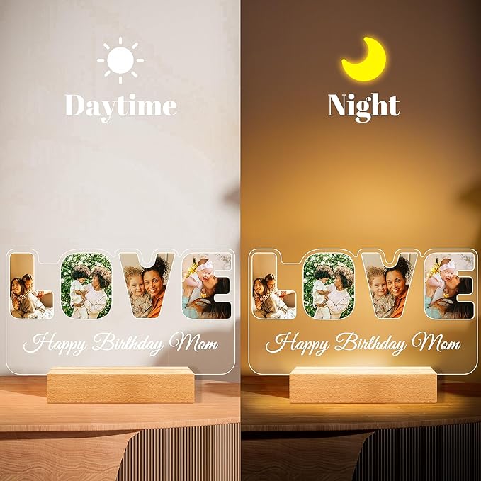 Custom Collage Picture Frames with Photo, Customized LOVE Photo Frame with Night Light, Personalized Picture Frame, Personalized Birthday Valentines Day Gifts for Women Men Mom Dad Baby Kids Family