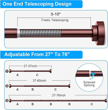 TEECK Shower Curtain Rod, 27-76 inch Adjustable Spring Tension Curtain Rod, Never Rust Anti-Slip Shower Curtain Rod for Bathroom, No Drilling, Never Collapse, Easy to Use, Brown