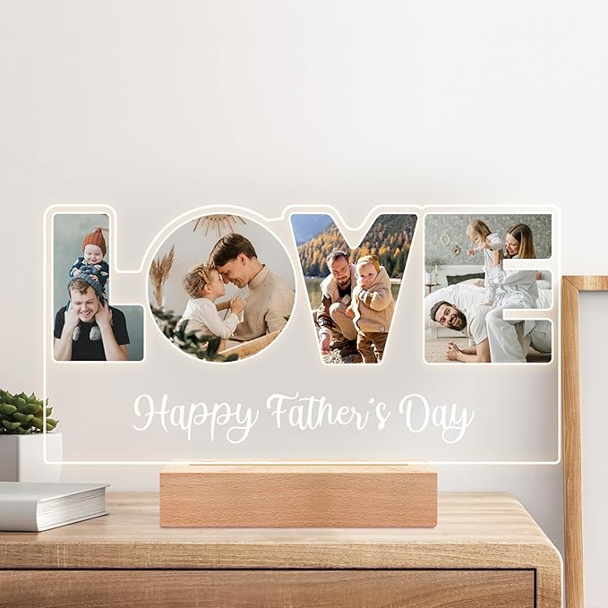 Custom Picture Frame with Photo, Customized Picture Frames with Night Light, Personalized Photo Frame, Personalized Valentines Day Gifts for Dad